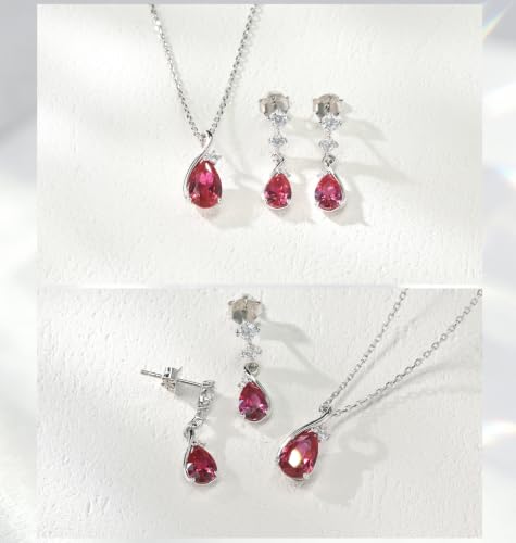 immobird 925 Sterling Silver Infinity Birthstone Jewelry Set Teardrop | Birthstone Necklace and Earring Set, Small Pear-shape Pendant, Drop Earring, Timeless Gift for Her, Daily Wear, Nice Gift Box - color: 07-Jul.