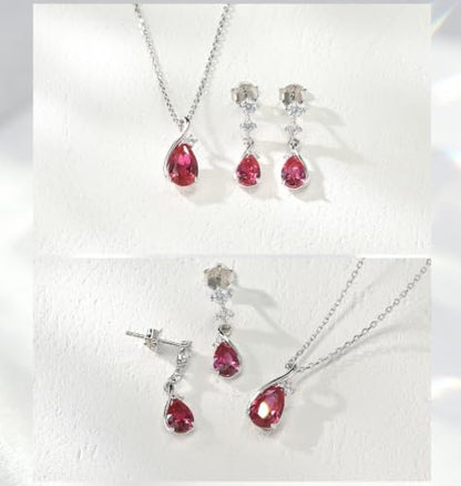 immobird 925 Sterling Silver Infinity Birthstone Jewelry Set Teardrop | Birthstone Necklace and Earring Set, Small Pear-shape Pendant, Drop Earring, Timeless Gift for Her, Daily Wear, Nice Gift Box - color: 07-Jul.