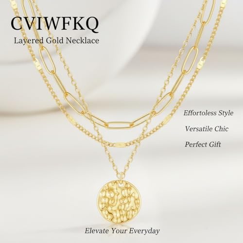 3Pcs Set Gold/Silver Layered Necklaces 14K Gold Plated Dainty Coin Pendant Beaded Paperclip CZ Chain for Women Hypoallergenic Stackable Choker Necklace Set Gifts - color: Gold 3 Pcs Coin