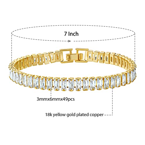 MDFUN 18K Yellow Gold Plated Round Tennis Bracelet for Women – Elegant 5mm Cubic Zirconia Tennis Bracelet – Great Gift for Mom, Wife & Loved Ones Size 6-8.5 inches - style: Rectangle CZ- 7 in