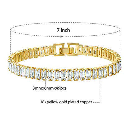 MDFUN 18K Yellow Gold Plated Round Tennis Bracelet for Women – Elegant 5mm Cubic Zirconia Tennis Bracelet – Great Gift for Mom, Wife & Loved Ones Size 6-8.5 inches - style: Rectangle CZ- 7 in