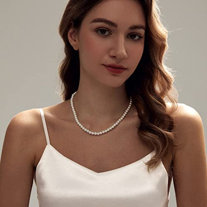 Zeffy Pearl Necklace 4MM/6MM/8MM Dainty Round Imitation Pearl Choker Necklace Wedding Pearl Necklace Delicate Jewelry for Women Simple Bridesmaid Jewelry Gifts - style: 6mm+8mm Silver Pearl Necklace(14"+2")