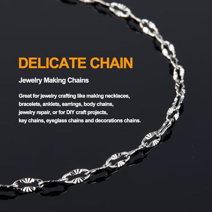 KYUNHOO 16.4FT Silver Stainless Steel Chains Bulk Embossed Lip Chain Roll | Soldered Cross Link Chains Cable Chain with Jewelry Clasps for Handcraft Making - color: Cross Oval Silver