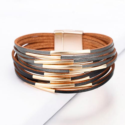 Fesciory Leather Wrap Bracelets for Women, Boho Western Layered Jewelry | Layered leather cuff bracelets, Easy on and off, Boho western style, Daily wear, Gift for women - color: Black and Gray 1