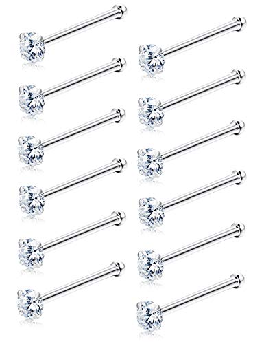 20G Nose Studs Rings Surgical Steel Austrian Crystal Nose Rings | Hypoallergenic,Nose Studs,316L Stainless Steel,Cartilage Earrings,Lip,Helix,Piercing Jewelry for Women,12Pcs 1.5mm