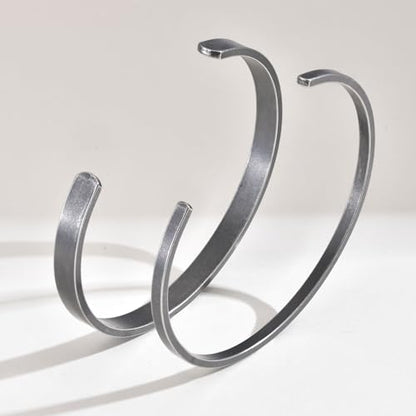 Stainless Steel Mens Cuff Bracelet : Minimal Cool Silver/Black/Gold Plated Open Metal Cuff Bangle Bracelets for Men,Mens Bracelet Jewelry Gift - color: Antique Grey-2-Pack, size: Medium( fit 5.5"-7.2" wrist)