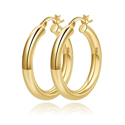 4mm Thick Gold Chunky Earrings Steling Silver Post Hoops Earrings For Women Hollow Tube Hoops Earrings Thick Gold Hoop Earrings Hypoallergenic Lightweight Gold Hoop Large Earrings 20/30/40/50/60MM - color: Gold,20mm