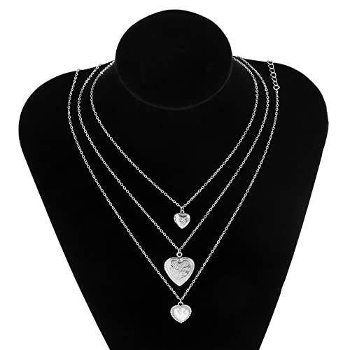 KnBoB 3 Layered Necklaces for Women, Layered Choker Necklaces for Women Adjustable Gold Plated Rolo Chain Necklace with Heart Pendant - color: White Gold