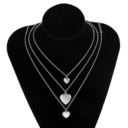 KnBoB 3 Layered Necklaces for Women, Layered Choker Necklaces for Women Adjustable Gold Plated Rolo Chain Necklace with Heart Pendant - color: White Gold
