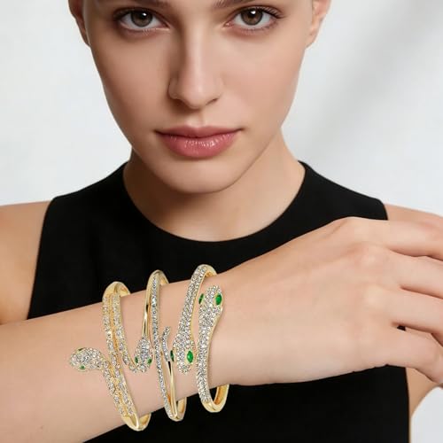 Pack of 6 - Gold Bracelet Bangles Bulk Set for Women,Trendy Stackable, Zinc Alloy Rivet & Four-Leaf Clover Design Stackable Bangles with Rhinestones, 7-inch Circumference Fits Most Adults, Jewelry Gift for Her, Girlfriend, Wife, Mom, Sister, Lover on Birt