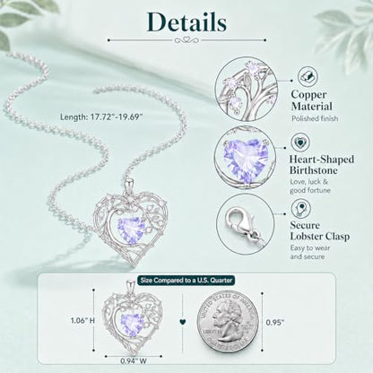 Gamtic Tree of Life Birthstone Pendant Necklace - Heart Cubic Zirconia Diamond Necklace Birth Month Necklaces Birthday Gift for Her Wife Mom Daughter Grandma Girlfriend Anniversary Jewelry Gift - style: June