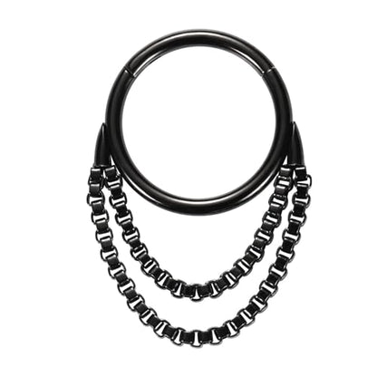 AROWRO Chain Septum Rings 316L Surgical Steel Septum Clicker Daith Piercing Jewelry Dangle Nose Rings for Women 16G 8/10mm Conch Cartilage Hoop Seamless Hinged Septum Jewelry with Clear CZ/Opal - color: Style-4-Black double chains, size: 16G-10mm