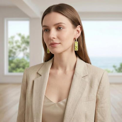 Coiris Rectangle Earrings for Women Geometric Stud Dangle Drop Jewelry Lightweight Colorful Print Statement Accessories - color: Green