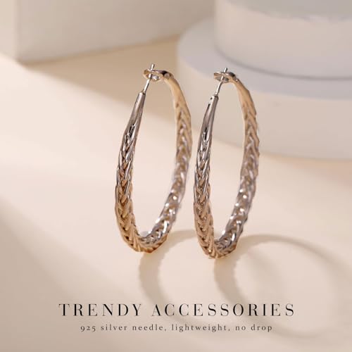 Senteria 925 Sterling Silver Post Twisted Hoop Earrings for Women 30-50MM | Hypoallergenic Large Silver Hoop Earrings for Women,Lightweight Thick Weave Braid Hoops,Nickel Lead-Free for Sensitive Ears - color: 30mm black hoops