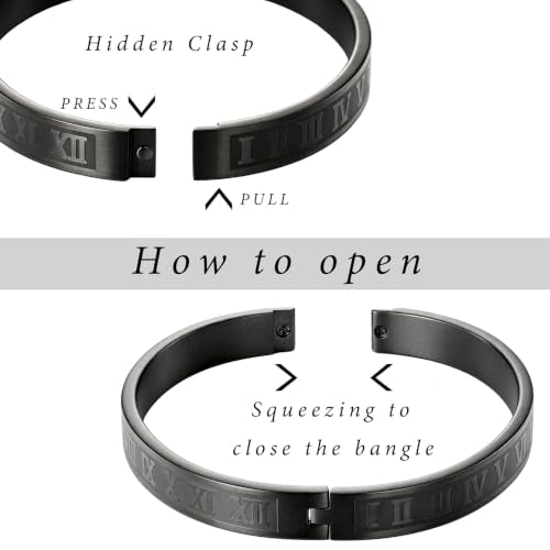 4/6/8mm Numeral Bangle Stainless Steel Engraved Unisex Bracelet Inspirational Gifts for Her - color: Black, size: 8mm