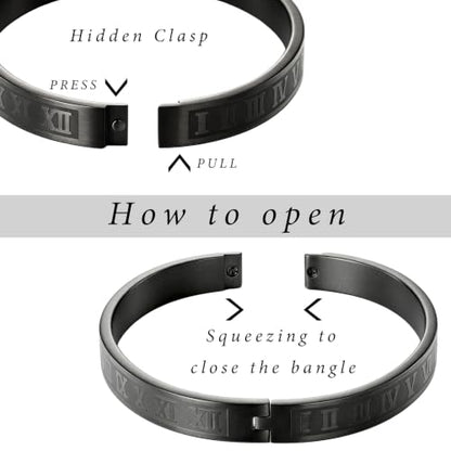 4/6/8mm Numeral Bangle Stainless Steel Engraved Unisex Bracelet Inspirational Gifts for Her - color: Black, size: 8mm