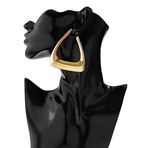 Big Punk Gold Hollow Triangle Shape Design Hoop Dangle Drop Earrings Geometric Gothic Lightweight Stud Earrings Jewelry Gift for Women (Gold)