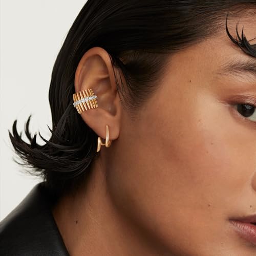 Sparkle Ear Cuff for Women, Non Piercing Single | 14K Gold Plated Brass, Clear Cubic Zirconia Accents, Fixed 3.8-3.9 mm Opening, Single Non-Piercing Cuff For Ear Stacks - style: Spike Sparkle