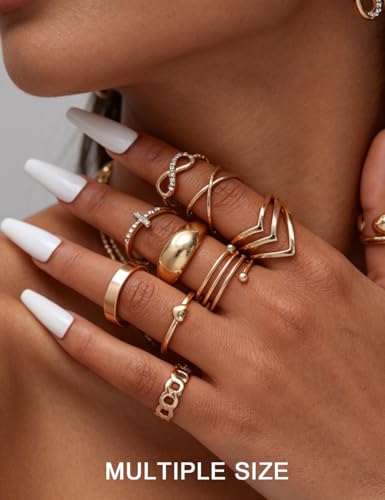 iF YOU 24 Pcs Gold Rings Set for Women, Chunky Stackable Knuckle Finger Midi Rings, Fashion Simple Stacking Cute Rings Pack Trendy Summer Jewelry Gift