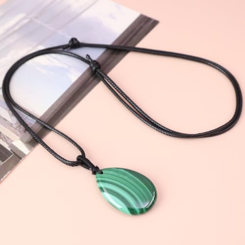 Teardrop Gemstone Necklaces for Women, Healing Crystal Pendant Necklace Birthstone Jewelry for Women - color: Malachite
