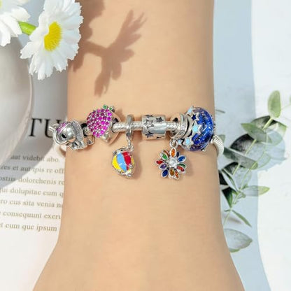 925 Sterling Silver Bead Charm for Pandora Bracelets and Necklaces,Pink Bow Cherry Butterfly Blue Ocean Pendant Bead Charms Jewelry Present Valentines Gifts for Wife/Girlfriend Women - style: Blue Galaxy Murano Glass Bead