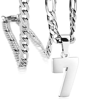 Personalized Number Necklaces for Mens,Stainless Steel Number Pendant Chain | Athletes Jersey Number Necklace;Baseball Basketball Football Sport Teams;Birthday Graduate Gift;Womens Mens Player - color: Silver, style: 7 Silver