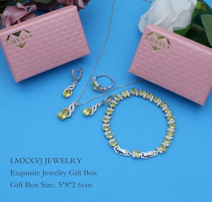 LMXXVJ Jewelry Set for Women,Teardrop Cubic Zirconia Necklace Earrings Adjustable Ring Bracelet Jewelry Set Formal Jewelry Gift - color: MHSD-White Gold-Yellow