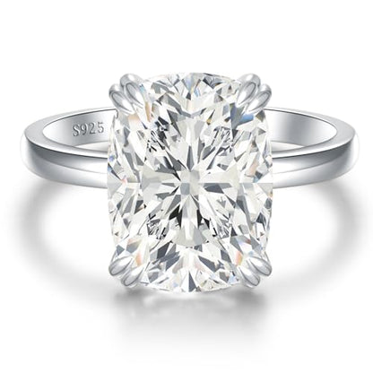5CT Elongated Cushion Cut Engagement Ring Travel Band Size5-10 | Big Look CZ Fake Engagement Ring, 925 Sterling Silver 14K/White Gold Plated, Wedding Promise Anniversary Statement Gift - color: Silver