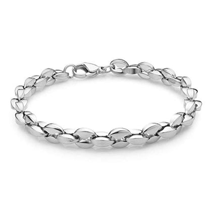 555Jewelry Stainless Steel Hollow Coffee Bean Unisex Link Chain Bangle Bracelet - color: Silver