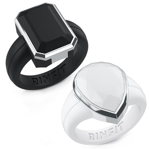 Rinfit Emerald Silicone Ring with Stainless Steel Frame - color: Pack N - White and Black / Metal Silver