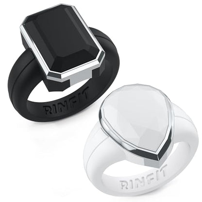 Rinfit Emerald Silicone Ring with Stainless Steel Frame - color: Pack N - White and Black / Metal Silver