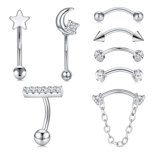 FECTAS 16G 8PCS Rook Piercing Jewelry Eyebrow Rings for Women Rook Earrings Tragus Daith Cartilage Lip Belly Surface Curved Barbell Piercing Jewelry 10mm 8mm - style: style2-10mm