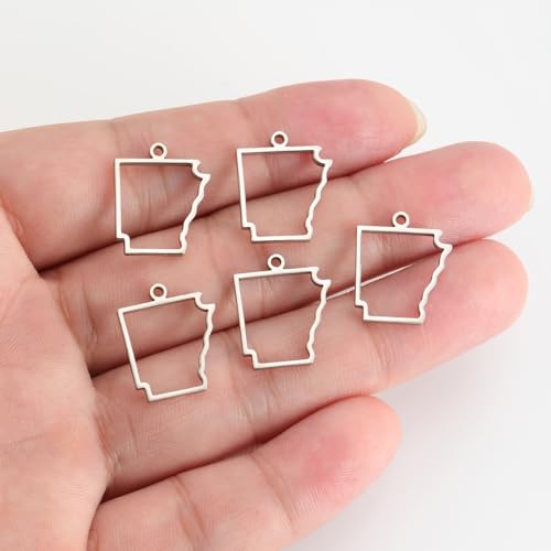 kkjoy 5Pcs Hollow Continents Maps of USA Pendant Charms for Jewelry Making and Crafting, Stainless Steel Mini Charm Craft Supplies Accessories for DIY Bracelet Necklace Earrings - color: Hollow Arkansas Map - Silver