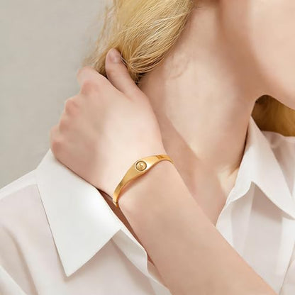 PCY 14K Gold Plated Stainless Steel Oval Bangle Bracelets for Women - 5 Styles Available S/M/L - size: Small