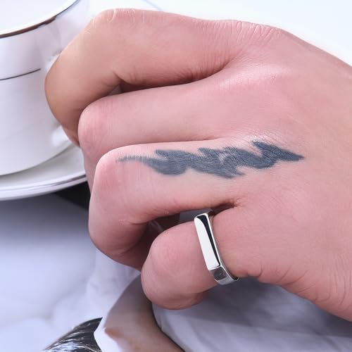 Stainless Steel Square Signet Rings for Men Women Gold/Silver Plain Pinky Thumb Ring, Gift for Dad Husband - color: Rectangle Silver