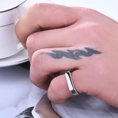 Stainless Steel Square Signet Rings for Men Women Gold/Silver Plain Pinky Thumb Ring, Gift for Dad Husband - color: Rectangle Silver