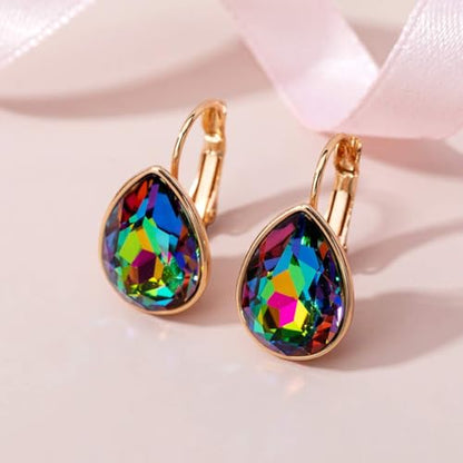 Austrian Crystal Teardrop Leverback Drop Earrings for Women | 14K Gold-Plated Finish, Sparkling Pear Stone, Smooth Bezel Frame, Secure Leverback Closure, Dainty Day-To-Evening Style - color: Vitrail Medium
