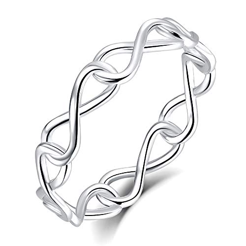 BORUO 925 Sterling Silver Ring High Polish Infinity Symbol Tarnish Resistant Comfort Fit Wedding Band Ring Size 4-12