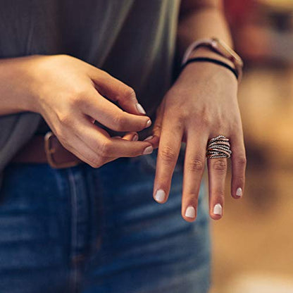 Mytys Wide Band Rings Twisted Rope Ring Two-Tone Mixed Metal Braided Statement Rings Fashion Jewelry for Women - color: Rose gold and silver
