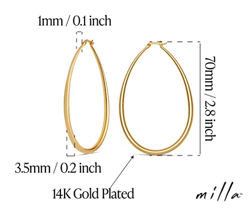 Milla Oval Hoop Earrings for Women | Elegant Polished 14K Gold, Rose Gold or Silver Plated Hoops with Secure Latch Closure, Hypoallergenic & Lightweight - color: 14K Gold Plated / 2.8 in - X-LARGE