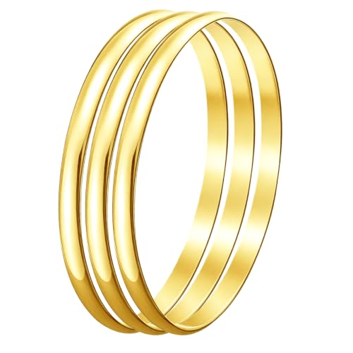 18K Gold Smooth Exquisite Cuff Bangle Bracelet Jewelry Set Jewelry Gift For Women Bracelet Set - size: 7.8Inch-Perimeter