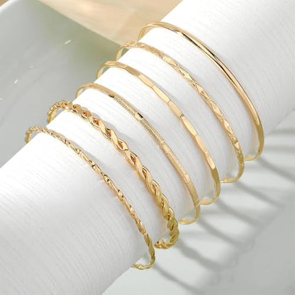 Gold Bangle Bracelets For Women Gold Plated Multi Layer Stackable Cuff Bracelet Set Non Tarnish Trendy Jewelry Gift - color: Gold 6pcs