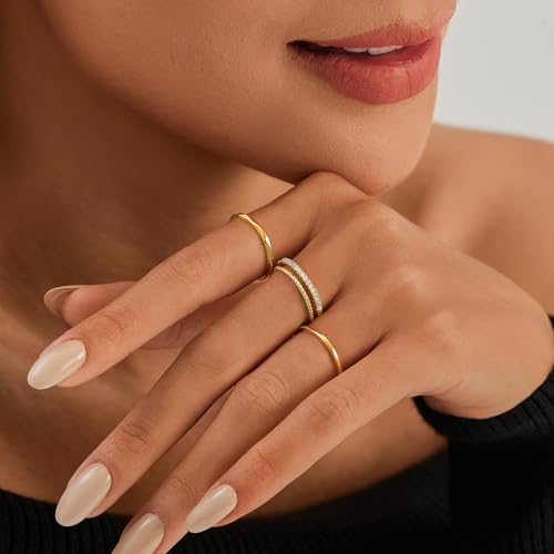 Cicy Bell Stackable Rings for Women 18K Gold Plated Non Tarnish Ring Set | Dainty Cubic Zirconia,Promise Wedding Engagement Rings, Statement Thin Rings,Trendy Jewelry Gifts - color: Gold-Style B, size: 6