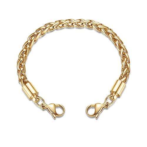 LinnaLove-Stainless Steel Wheat Chain lnterchangeable Medical Alert Bracelets - (Just Chain) - color: Gold