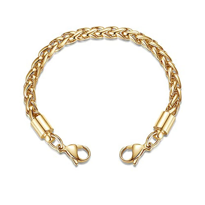 LinnaLove-Stainless Steel Wheat Chain lnterchangeable Medical Alert Bracelets - (Just Chain) - color: Gold