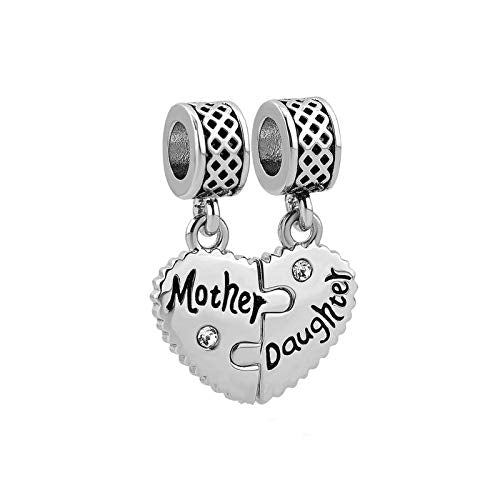 Mother Daughter Charm Compatible with Pandora Charm Bracelets Family Matching Heart Pendant Gift Gold CZ Birthday Anniversary - style: Mother and Daughter