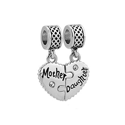 Mother Daughter Charm Compatible with Pandora Charm Bracelets Family Matching Heart Pendant Gift Gold CZ Birthday Anniversary - style: Mother and Daughter