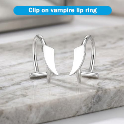 16Pcs Fake Lip Piercing Faux Lip Ring Cuffs Clip on Lip Rings Non Piercing Stainless Steel Snake Bites Vampire Fangs Jewelry Double Hoop Lip Cuff for Halloween Punk Y2K Accessories Women Men