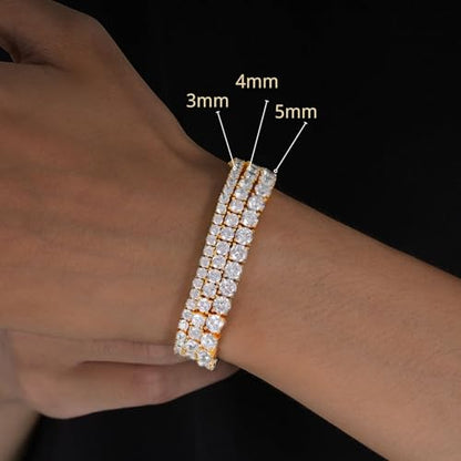 18K Gold Plated Tennis Bracelet for Women Men, 3/4/5mm Iced Out 5A Cubic Zirconia Classic Tennis Chain Bracelets 7 Inches 8 Inches, Diamond Tennis Bracelet Lady Fashion Jewelry - color: Gold, size: 7 Inches, style: 3mm
