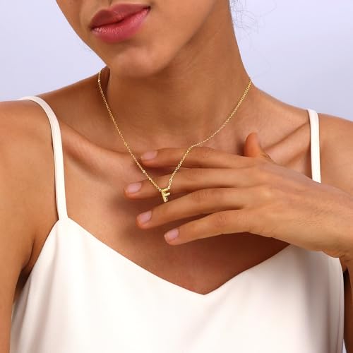 Initial Necklaces for Women Bubble Gold Silver Letter Necklace Dainty Personalized Charm Pendant Name Necklace Cute Non Tarnish Fashion Accessories Teen Gift Trendy Stuff Jewelry Gifts - color: Gold, style: F